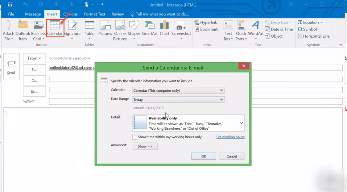 How to use insert feature while composing email in Outlook Outlook