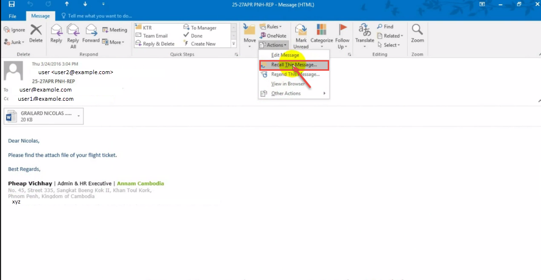 How To Re Call A Sent E mail In Outlook 2016 Microsoft Outlook Support