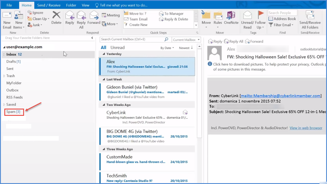 how to look at spam email in outlook