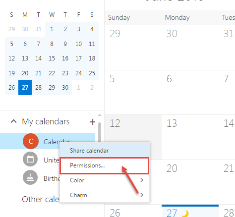 microsoft office calendar sharing permissions