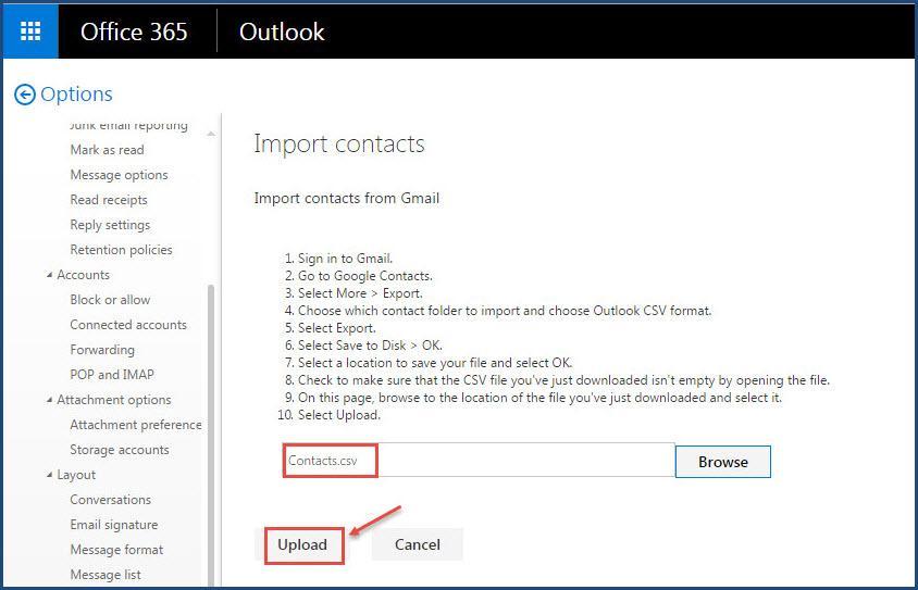 office 365 7 contacts browsed