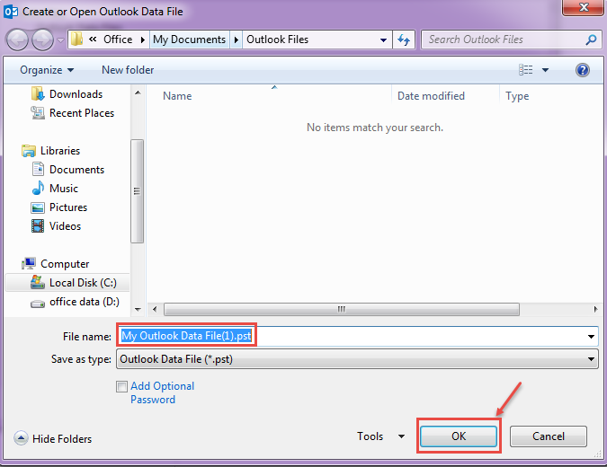 outlook 2013 6 save pst file
