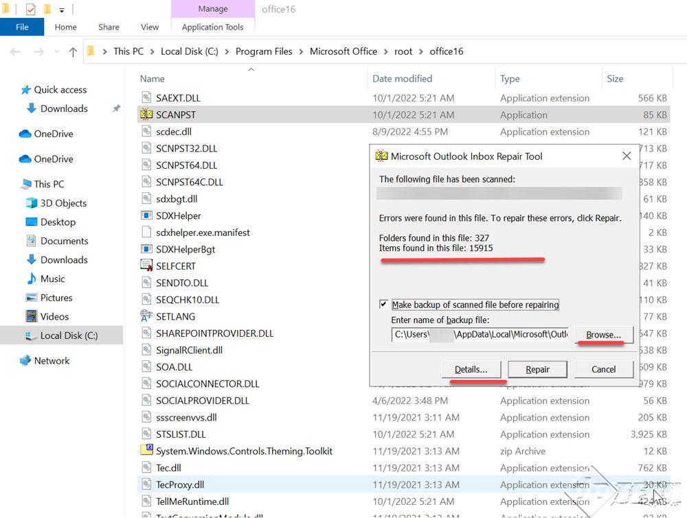 Microsoft Office 2019 Synchronization Error - Repair PST using Scanpst