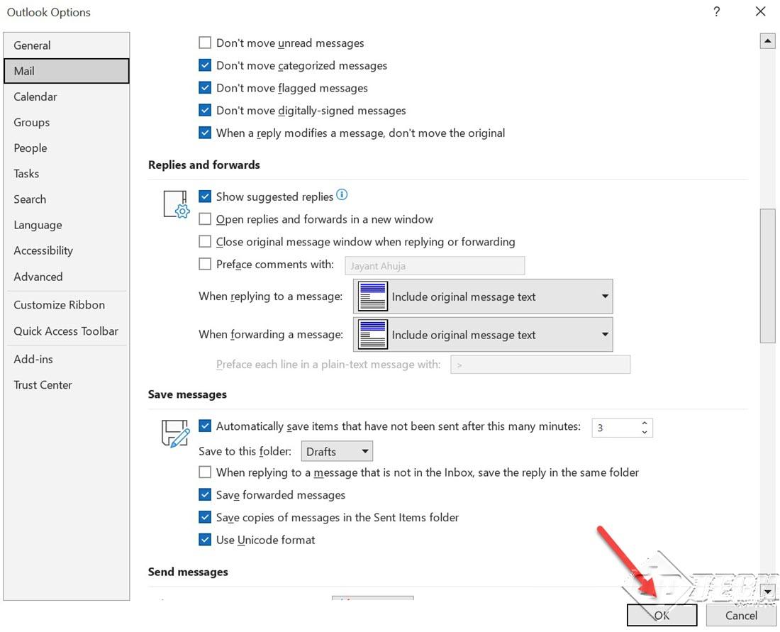 Configuring replies-forwards options microsoft outlook 2019