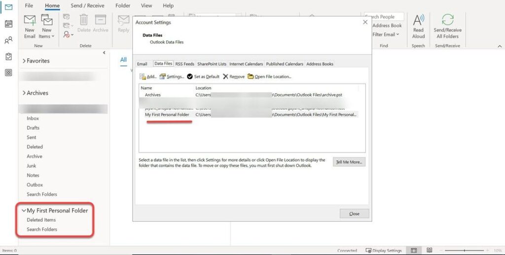 How to create a Personal Folder (.PST) in Microsoft Outlook 2019 DP