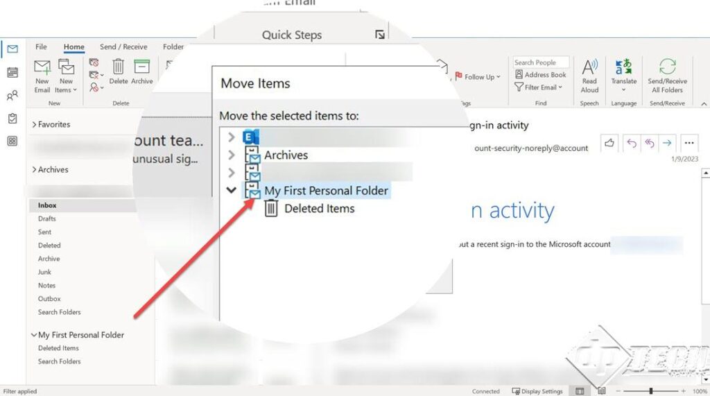 How to create a Personal Folder (.PST) in Microsoft Outlook 2019 DP