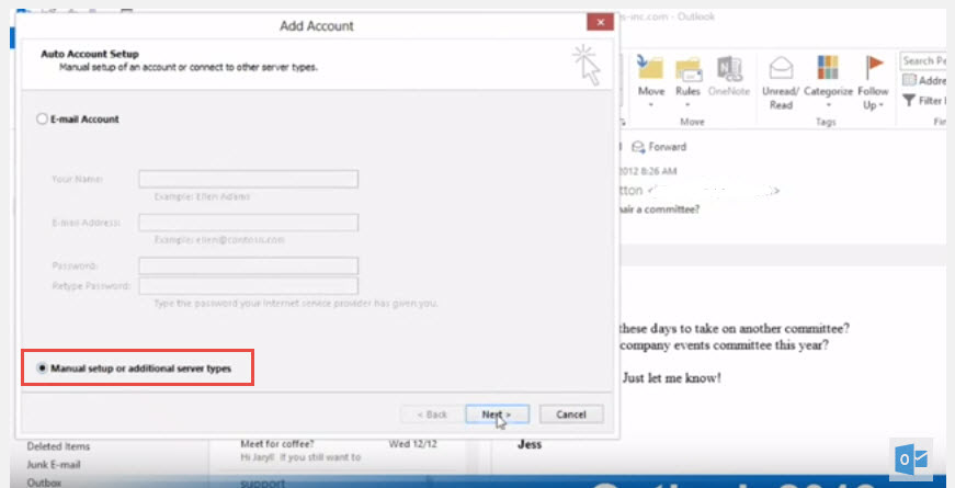 Outlook 2013 add account pop3 imap 3
