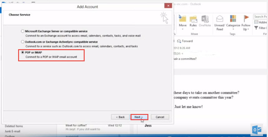 Outlook 2013 add account pop3 imap 4