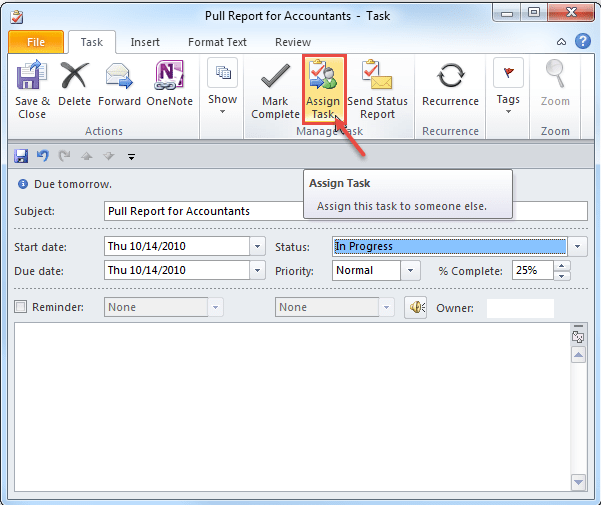 outlook 2010 1 assign tasks