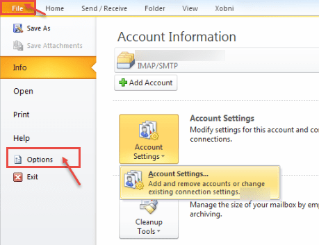 outlook 2010 1 file and option