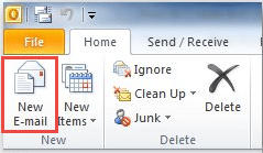 outlook 2010 1 new email option