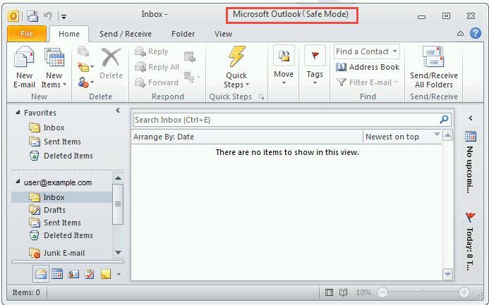 outlook 2010 1 safe mode error open outlook