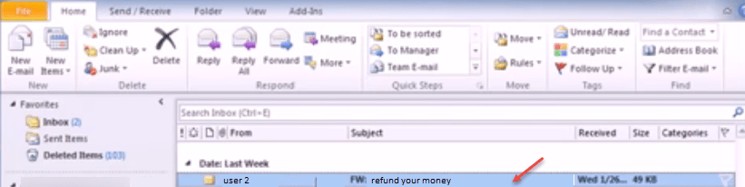 outlook 2010 1 select email