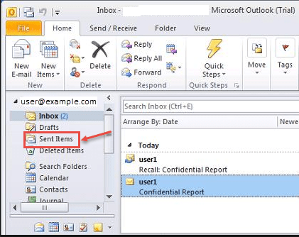 outlook 2010 1 sent items