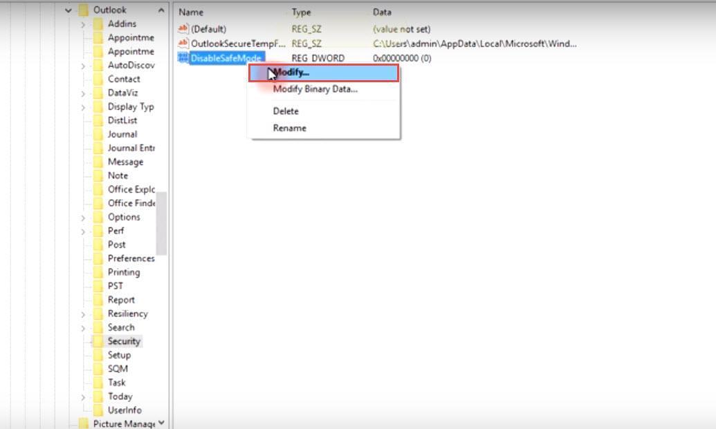  error de modo seguro de outlook 2010 10 modificar