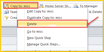 outlook 2010 12 delete quick step