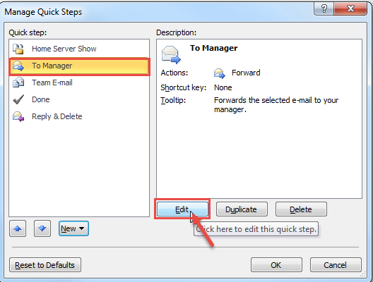 what are outlook quick steps