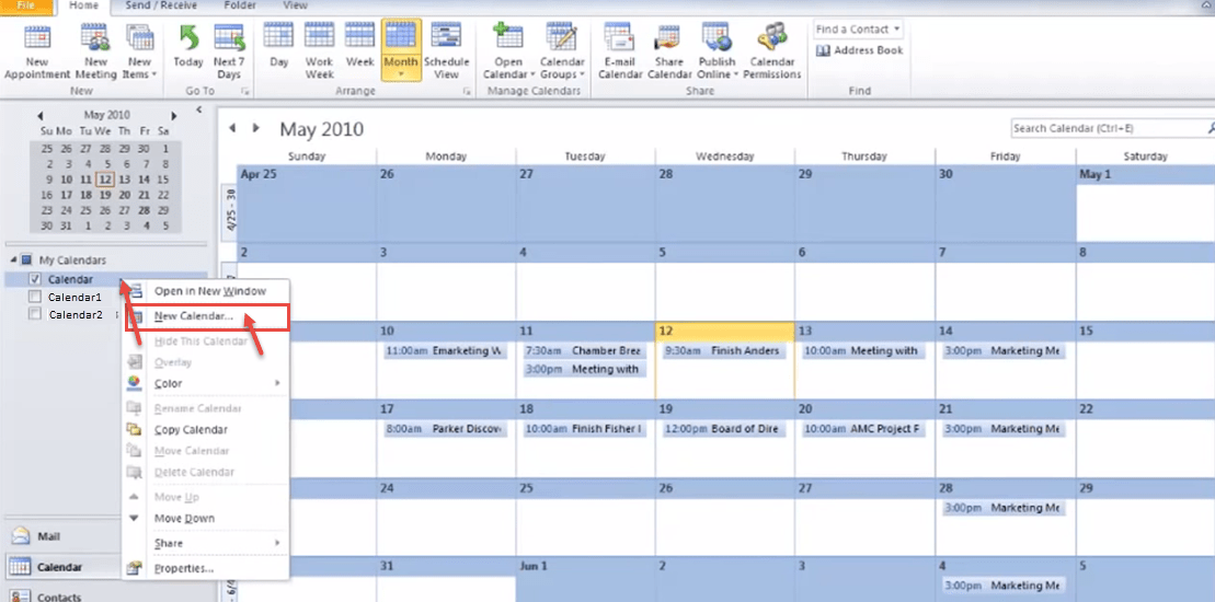 Working With Multiple Calendars In Microsoft Outlook 2010 Outlook Help