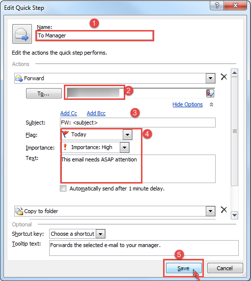 outlook quick steps examples of custom actions