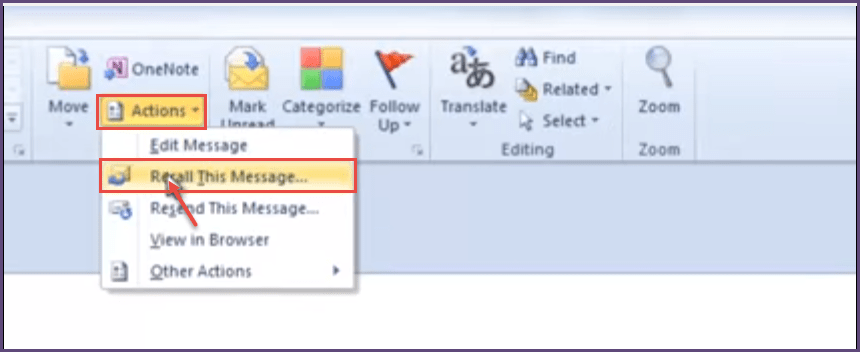 cara recall email outlook 2010