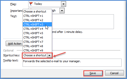 shortcut to save as in outlook