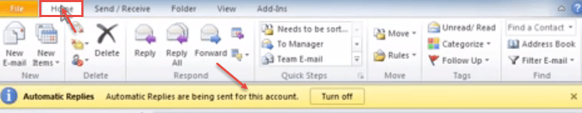 outlook 2010 7 auto reply sent