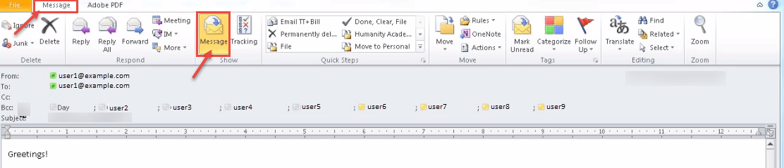 outlook 2010 7 message tab