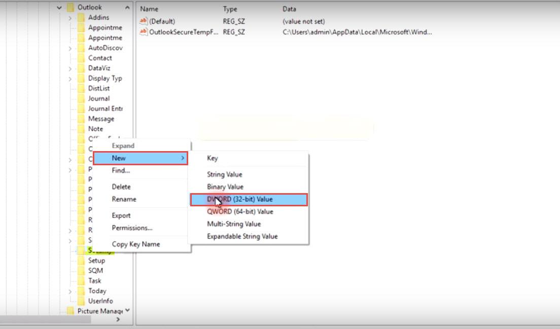 outlook 2010 8 eroare în modul sigur dword