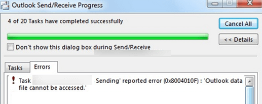 outlook 2013 1 task error