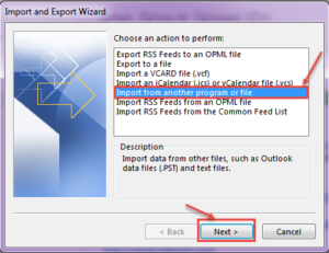 outlook 2013 10 import from another program or file