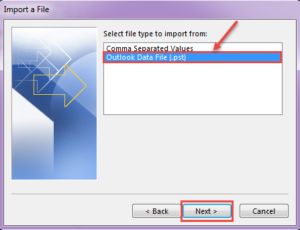 outlook 2013 11 import file type