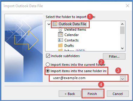 outlook 2013 13 select folder