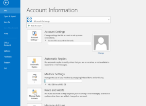 outlook 2013 2 account information