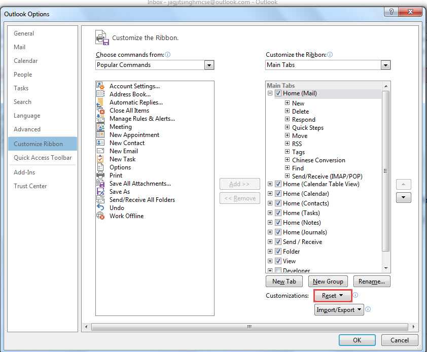 How To Reset The Ribbon To Its Default Settings In Outlook 2013 DP 