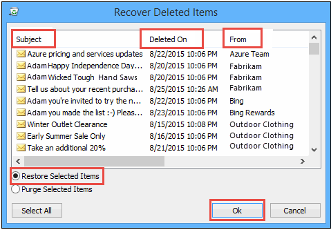 outlook 2013 3 recoverable items