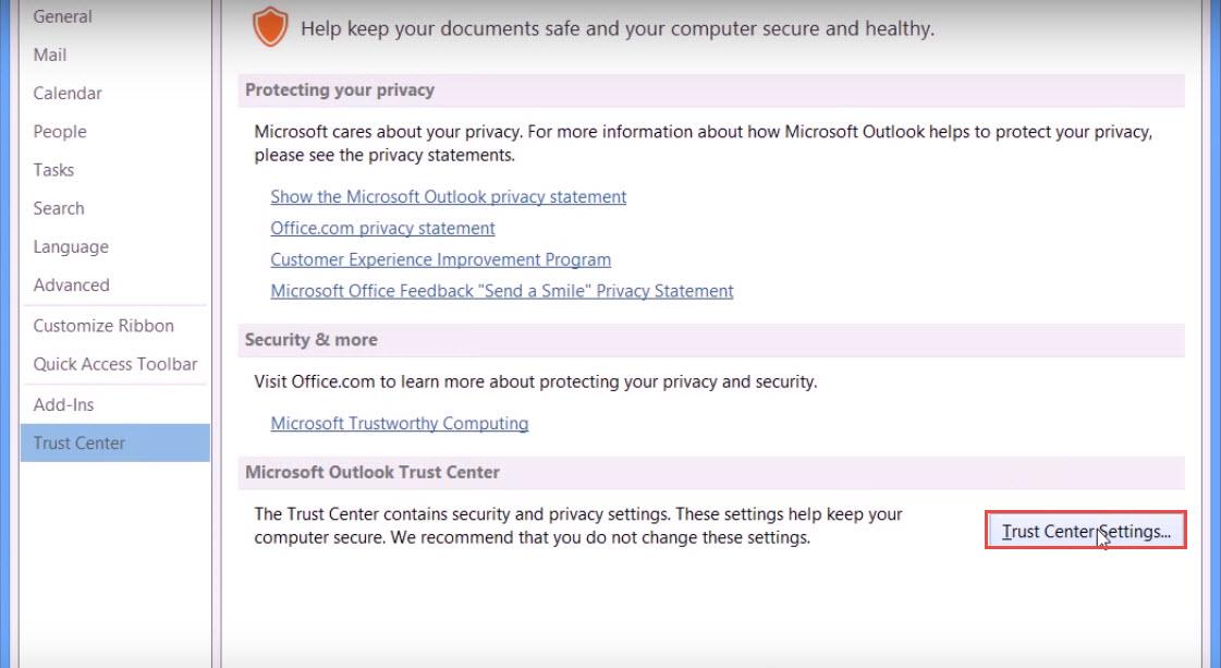 outlook 2013 4 get digital id trust center settings