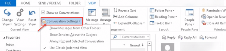 outlook enable conversation mode