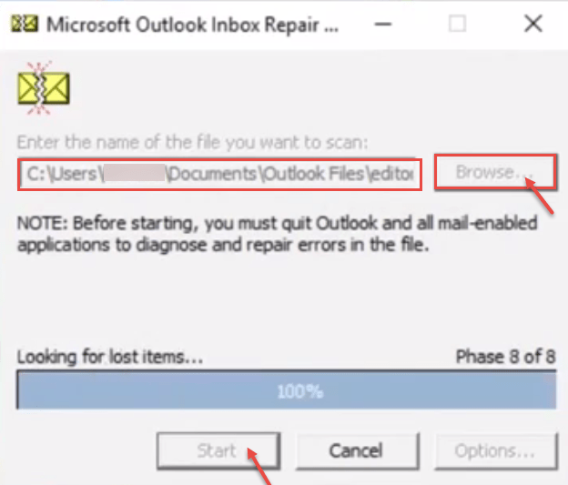 outlook 2013 6 check file