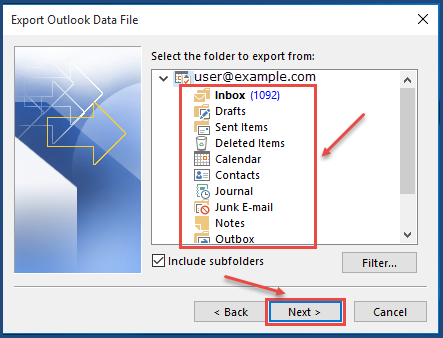 outlook 2013 7 select folder