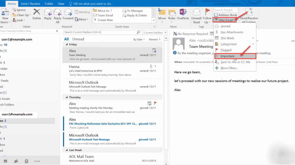 outlook 2016 11 important emails