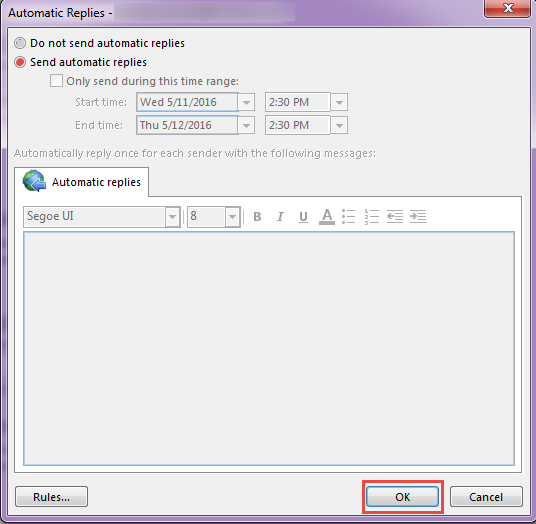 outlook 2016 3 automatic replies