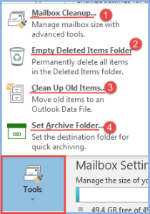 outlook 2016 3 tools options for cleanup