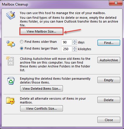 outlook 2016 4 mailbox cleanup for cleanup