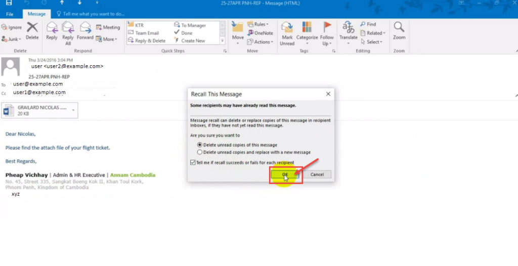 How to Re-Call a sent e-mail in Outlook 2016 - Microsoft Outlook Support