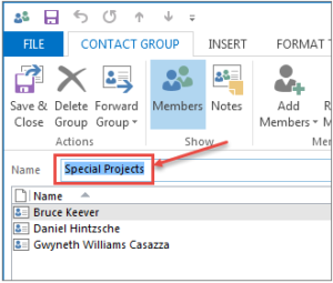 outlook 2016 8 give name to group