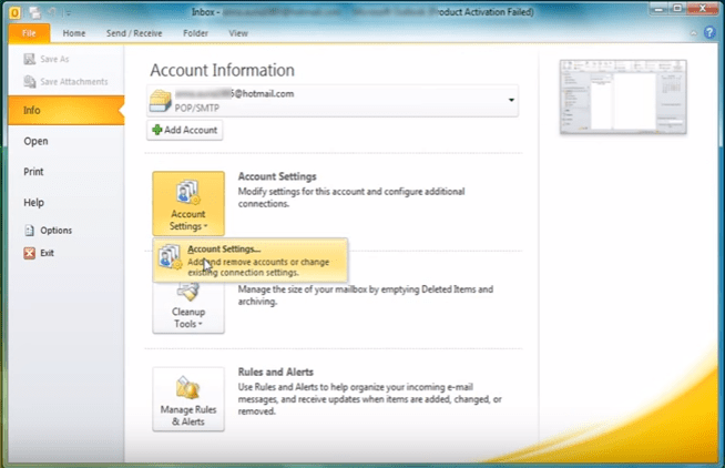 outlook 2010 2 account setting