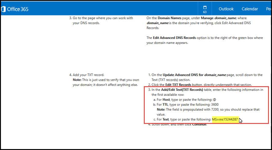 Office 365 11 change dns entries add txt records