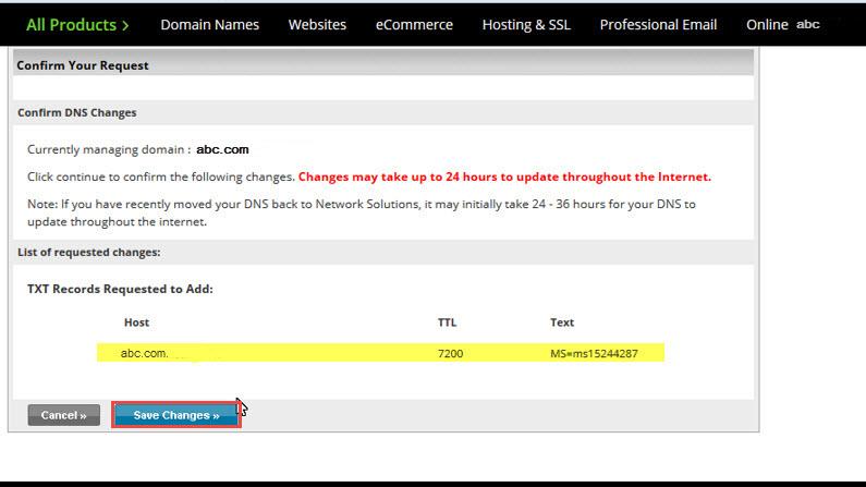 Office 365 14 change dns entries save changes