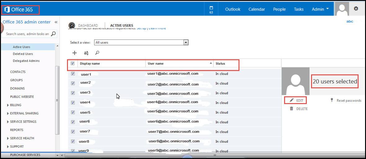 Office 365 18 change dns entries select names