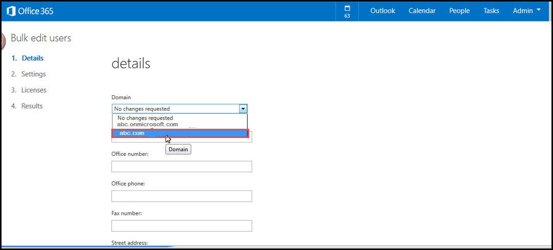 Office 365 19 change dns entries select domain